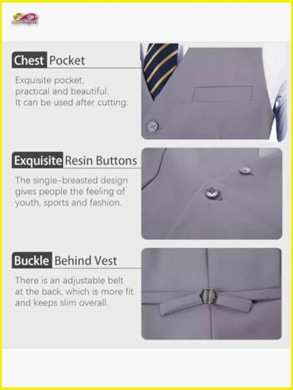 Slim Fit Vest Pant Suit Set Classic Elegant Wedding Business Casual Groomsmen